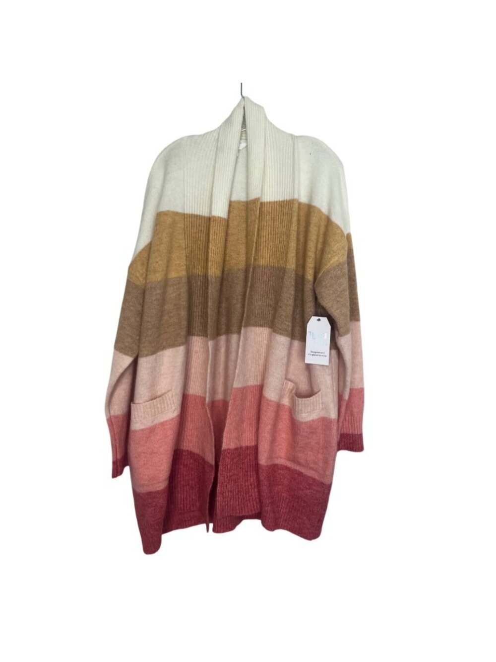 Time and Tru Striped Open Front Cardigan Sweater XL Pink Winter Warm Soft